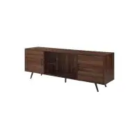 Latitude Run® Mid-Century Modern 2 Door Glass Shelf TV Stand TV Cabinet, Living Room Bedroom, Dark Walnut Wood