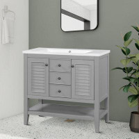 Winston Porter Modern Design Vanity with Ceramic Basin, 2 Doors and 2 Drawers for Bathroom