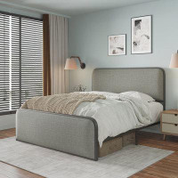 Latitude Run® Modern Metal Bed Frame with Curved Upholstered Headboard and Footboard Bed with Under Bed Storage