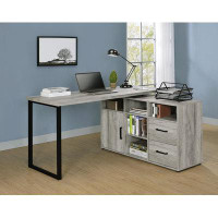 Loon Peak Jayleah L-shape Office Desk with Storage Grey Driftwood