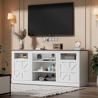 Gracie Oaks Tv Stand For Tvs Up To 75", Farmhouse Tv Console With Double Barn Doors Storage Cabinets