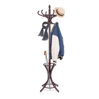Charlton Home 73" Coat Rack Freestanding, Wooden Coat Tree With 12 Hooks And Umbrella Stand, Entryway Hall Tree, Hat Han