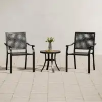 Lark Manor 3 Piece Outdoor Patio Dining Set With 2 Steel  Stackable Chairs, 1 Wood-like Table Top Bistro Table For Outdo