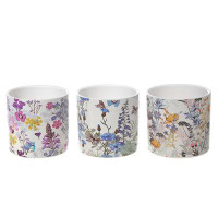 iH casadécor Ceramic Round Planters Butterfly Floral - Set of 3