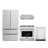 Cosmo 4 Piece Kitchen Package With 36" Freestanding Gas Range 36" Insert Range Hood 24" Built-in Fully Integrated Dishwa