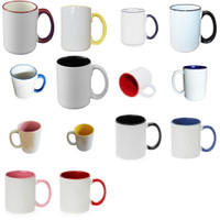 1pc 15oz Sublimation Ceramic Mug Rim Inner Handle Two-Tone Mug Cup Heat Press Transfer 001445