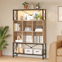 Trent Austin Design Pullin 5-Shelf Bookcase with LED Light, 6 Cubes Bookshelf for Living Room