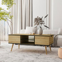 George Oliver Coffee Table With Solid Wooden Leg  And Open Storage Shelf