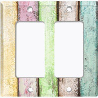 WorldAcc Metal Light Switch Plate Outlet Cover (Colourful Pastel Fence Vertical - Double Rocker)