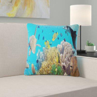 East Urban Home Underwater Panorama with Sea Creatures Throw Pillow