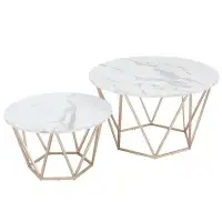 Everly Quinn Everly Quinn Round Coffee Table Set Of 2, White End Tables For Living Room, 31.5 In And 23.6 In Modern Mini