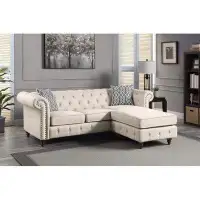 Canora Grey 90"Reversible Fabric Sectional Sofa L Shape In Beige Including 2 Pillows