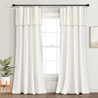 Ebern Designs Kirils Embroidered Edge With Attached Valance Window Curtain Panels Blue 52X84 Set