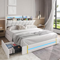 Latitude Run® Queen Size Bed Frame With Hidden Storage Headboard And 4 Drawers Queen Upholstered Platform Storage Bed Fr