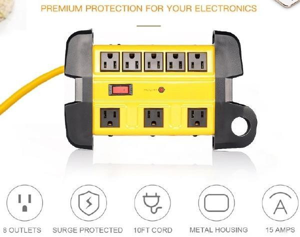 8-Outlets Metal Housing Surge Protector with 14AWG - 10ft. Cord - 1350 Joules in General Electronics - Image 2