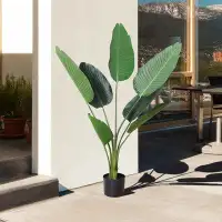 Primrue 4FT Artificial Bird Of Paradise Plant, Fake Tropical Plam Tree With 7 Banana Leaves In Pot, Faux Plant For Indoo