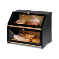 Wildon Home® Double Layer Large Bread Box For Kitchen Counter, Wooden Large Capacity Bread Storage Bin (Black)