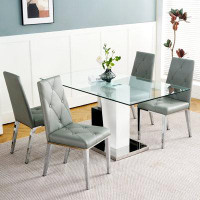Ivy Bronx Modern Style Glass Table, Elegant Transparent Design Dining Table Set