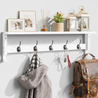 Gracie Oaks Coat Rack Wall Mount With Shelf, With 5 Hooks,(White, 28.9 * 4.5 Inches)