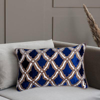 Rosdorf Park Navy Blue Throw Lumber Pillow Cover Velvet Diamond Pattern Embroidered Set Of 4 Cushion Case For Sofa Couch