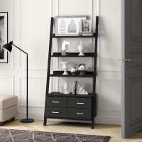 Ivy Bronx Mccaffery Quirky Ladder Bookcase With 4 Storage Drawers And Open Shelves, Cappuccino