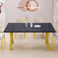 17 Stories Stylish Square Dining Table With Printed Marble Table Top And X-Shape Table Leg