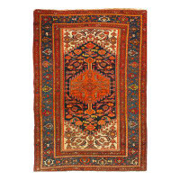 Isabelline Maconay One-of-a-Kind 4'3'' x 6'3" 1900s Wool Area Rug in Navy Blue/Rust/Malibu