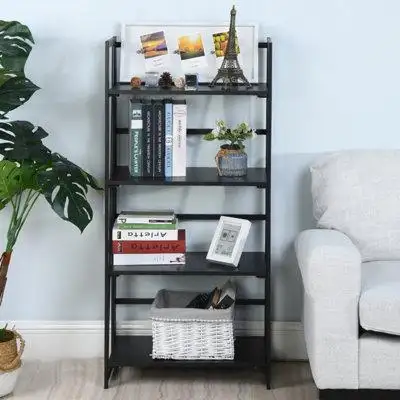 17 Stories Steel Frame Bookcase with 4 Tiers Storage Shelves