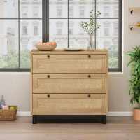Bay Isle Home™ 30.31"3-Drawers Storage Cabinet Rope Woven Drawer,For Bedroom,Living Room,Dining Room,Hallways,Oak 9E8425