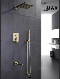 Tub Shower System Set Three Functions With Swirling Water Spout In Brushed Gold Finish