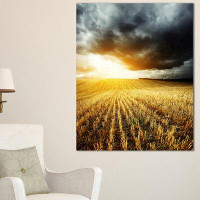 Design Art Storm Dark Clouds Over Wheat Stems Photographic Print on Wrapped Canvas