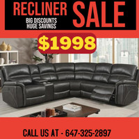 Black Leather Recliner Sectional! Oshawa Furniture Sale!!