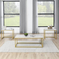 Mercer41 Sleek and Modern Faux Marble Coffee Table Set: 1 Coffee Table with 2 Side Tables