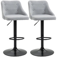 COUNTER HEIGHT BAR STOOLS SET OF 2, ADJUSTABLE BAR CHAIR, SWIVEL FABRIC KITCHEN STOOLS WITH BACK