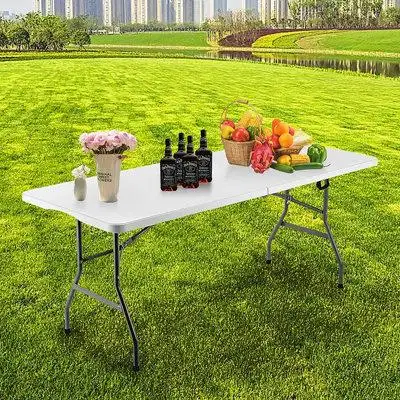 Arlmont & Co. Folding Table 6Ft Portable Heavy Duty Plastic 6 Foot Folding Table Utility Foldable Table Indoor Outdoor F