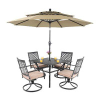 Lark Manor Alyah Square 4 - Person 37" Long Dining Set with Cushions and Umbrella
