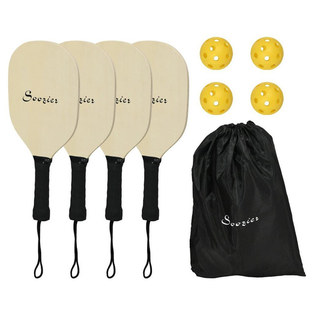 WOOD PICKLEBALL PADDLES, PICKLE BALLS RACKET SET OF 4 WITH 4 BALLS AND CARRYING BAG in Exercise Equipment - Image 3