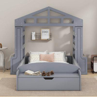 Harper Orchard Twin Size House Bed With Bench, Socket And Shelves