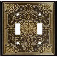 WorldAcc Metal Light Switch Plate Outlet Cover (Victorian Vintage Elegant Yellow Damask Black  - Single Toggle)