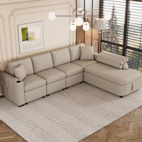 Ebern Designs 109.8"L-shaped Couch Sectional Sofa with Storage Chaise,Cup Holder and USB Ports