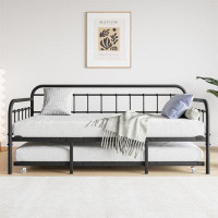 Williston Forge Twin Size Metal Daybed Frame With Trundle, Heavy Duty Steel Slat Support Sofa Bed Platform With Headboar