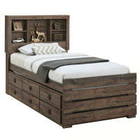 Millwood Pines Twin Size Bookcase Captain Bed with Trundle