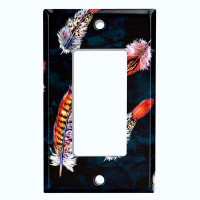 WorldAcc Metal Light Switch Plate Outlet Cover (Dream Feathers Black  - Single Rocker)