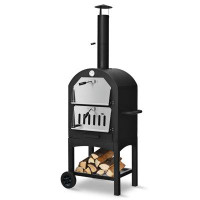 Costway Iron Freestanding Wood-Fired Pizza Oven in Black