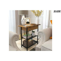 SR-HOME Sofa Side Table With USB Ports And Outlets, Narrow End Table With Storage Shelf For Small Spaces Bedside Nightst