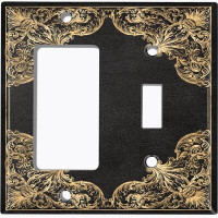 WorldAcc Metal Light Switch Plate Outlet Cover (French Victorian Frame Black 3 - (L) Single GFI / (R) Single Toggle)