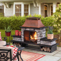 Wildon Home® Sanora Red Barrel Studio Bel Aire Wood Burning Fireplace - CopperSteel Outdoor Fireplace