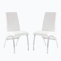Wenty Set Of 2 Padded Leatherette Side Chairs In White And Chrome