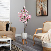Primrue 63In. Cherry Blossom Artificial Tree In White Planter With Stand