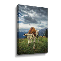 Gracie Oaks Bowing Cow Gallery Wrapped Floater-Framed Canvas